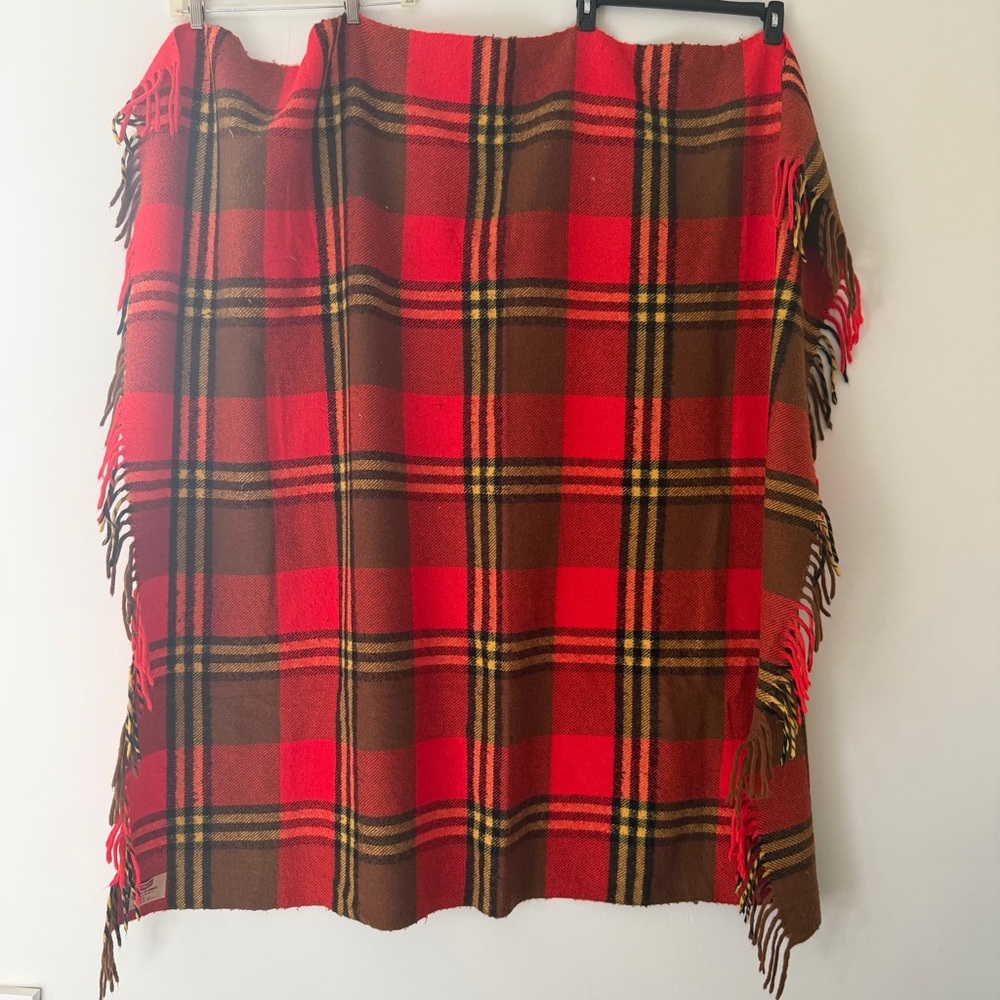 Vintage Plaid Blanket Red Tartan Acrylic Picnic Tailgating Stadium Camping